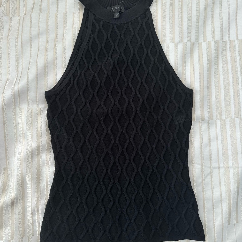GUESS Black Sleeveless Textured Tank Top
